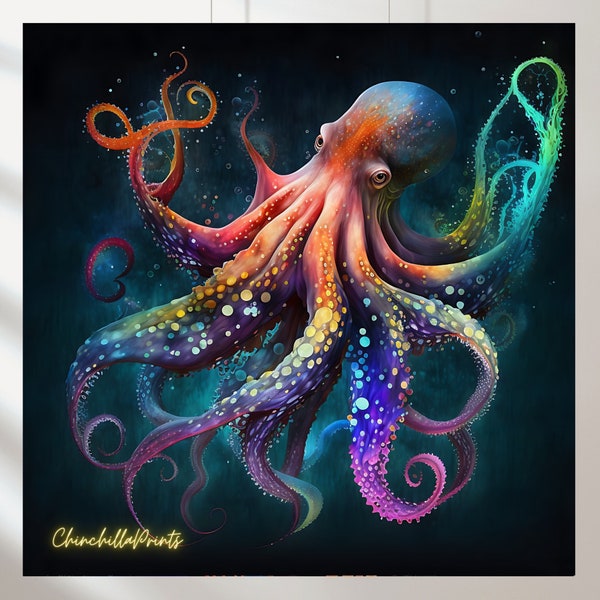Octopus Art Octopus Digital Download Cosmic octopus Painting Sea Creatures Instant Download Printable Art Colorful Art