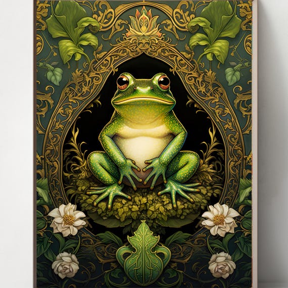 8.5''x11'' Set of 5 Art Nouveau Frog, Pastel Floral Decorations