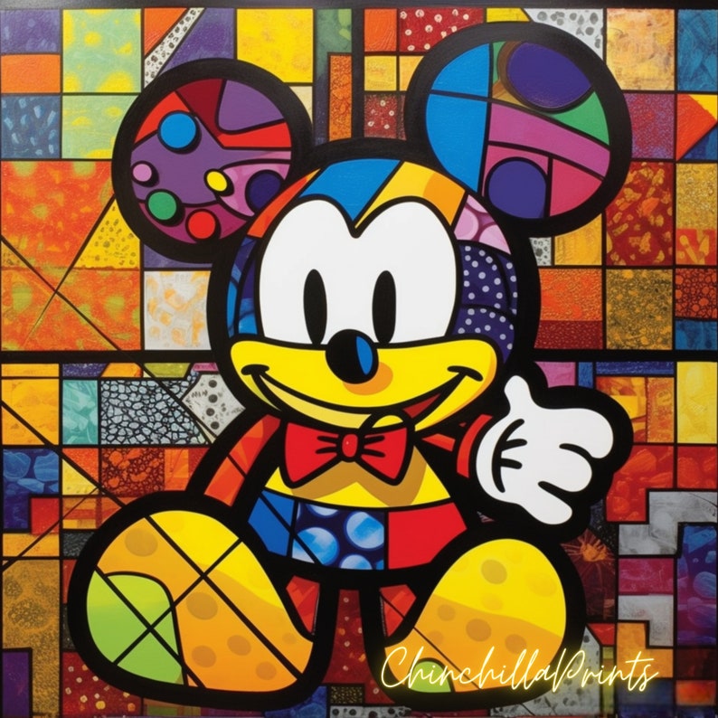 Watercolor Mouse Britto Garden Romero Britto style Abstract painting. Pop Art image 2