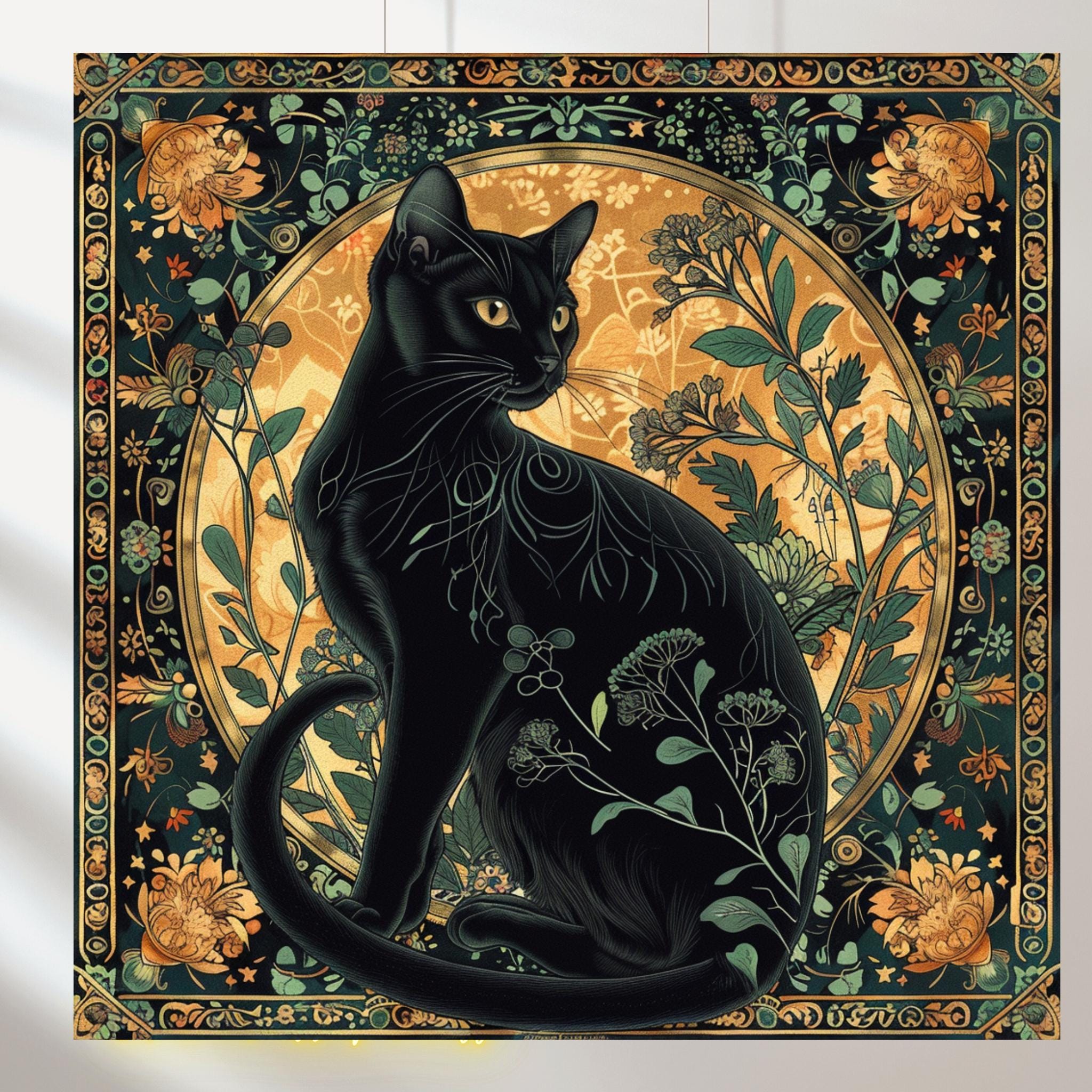 Set of 5 Cat, Cat in Art Nouveau Style by William Morris - Etsy