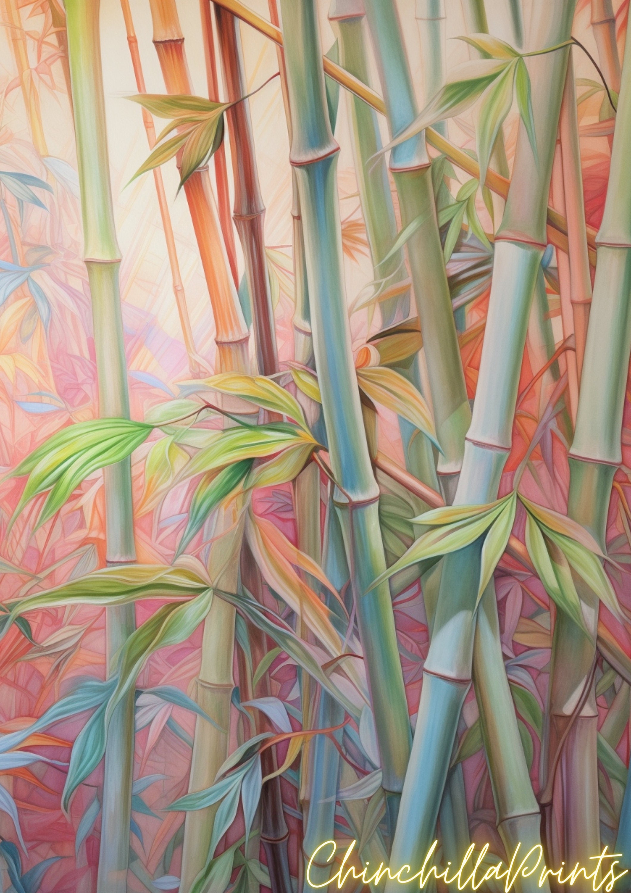 中国　絵画　竹 3個セットの竹の中国絵画植物不屈の精神と回復力を象徴する竹の