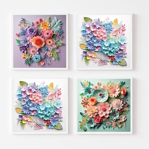 3D Paper Cut Flowers Art Print: Quilling Style (Digital Download)