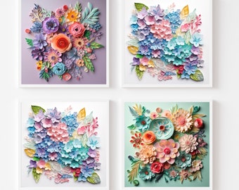 Images  Paper cut flowers. 3D art. Paper cut art. Digital art print. Instant download. Printable art. 4 JPG