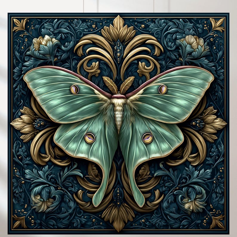 Art Nouveau Luna Moth Print Set: William Morris Floral Wall Art ...