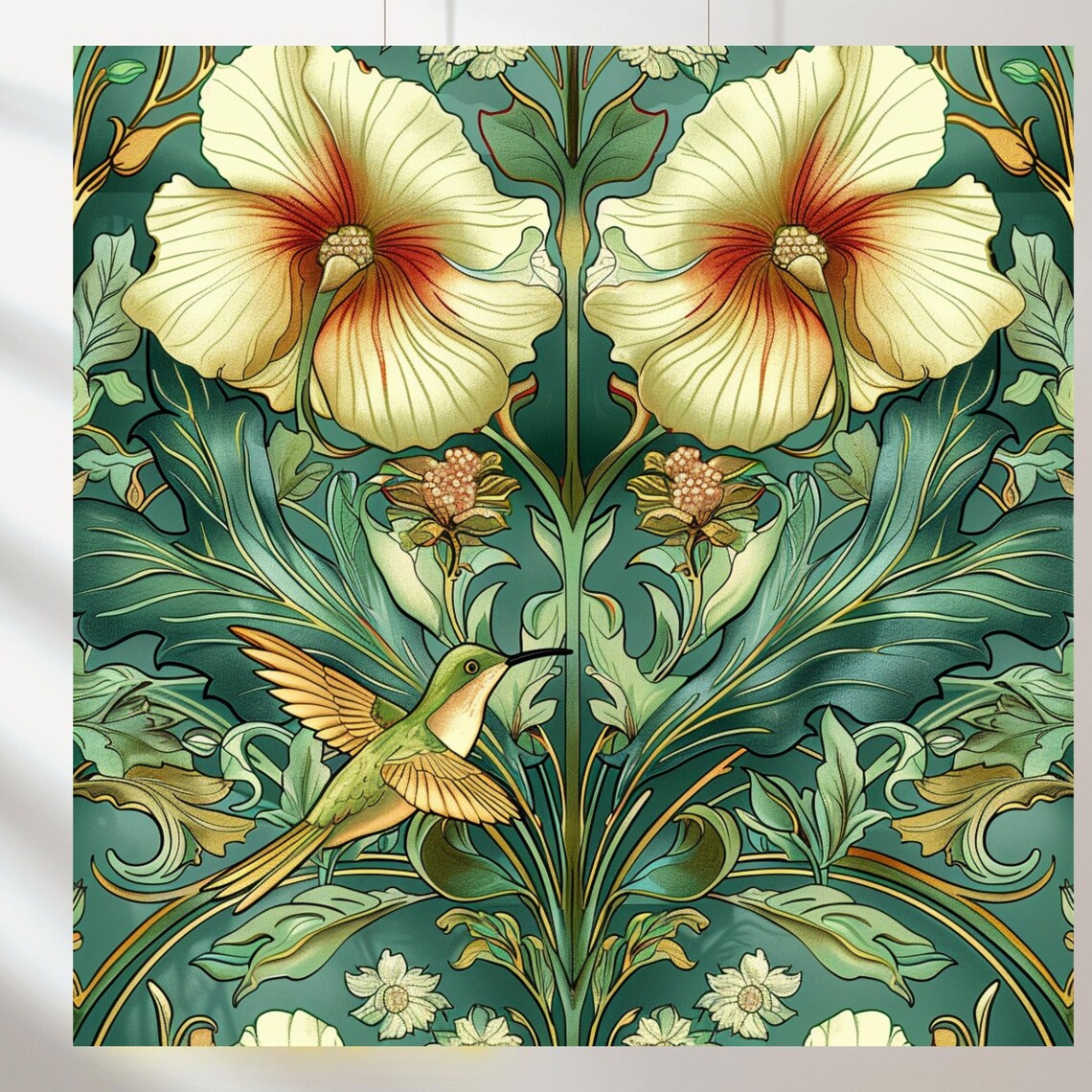 Set of 6 Hummingbird Art Nouveau Art Print Inspired by William Morris ...