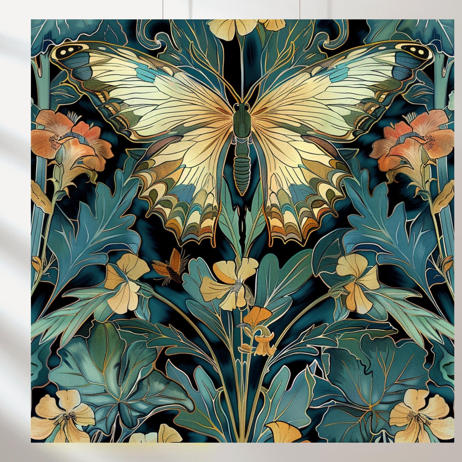 Art Nouveau Butterfly Print Set: William Morris Floral Art (digital ...