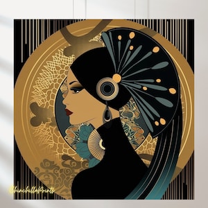 Art Deco Set of 5 Wall Art Illustration, Luxury Art Deco