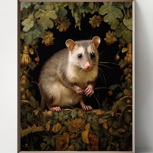 Opossum Set of 6, Opossum Art, Animal Art, Opossum William Morris Art Nouveau, Green Opossum Decor, Opossum Portrait, Opossum Art