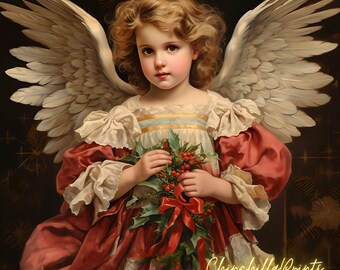 Vintage Christmas Angel Clipart Set: Victorian Oil Painting (Digital Download)