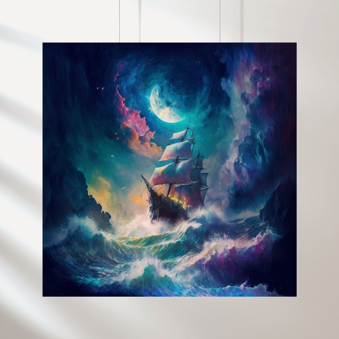 Set of 5 Pirate Ship Fantasy Art Print, Surreal Warship (digital ...