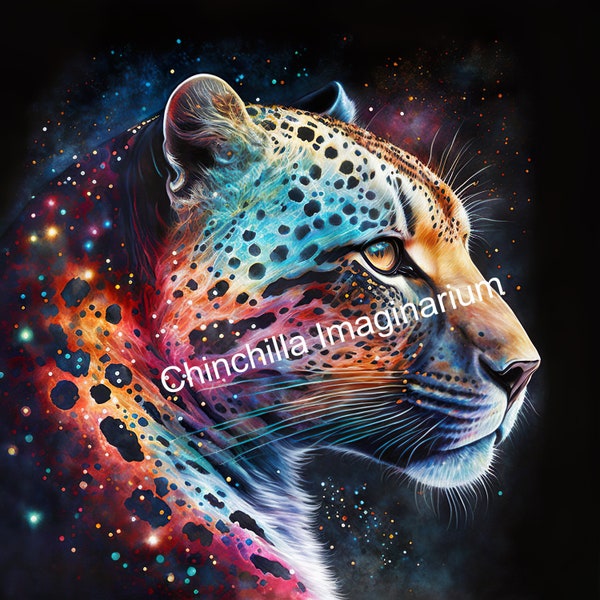 Jaguar Art Print Cosmic Jaguar Illustration Instant Download Big Cats Night Fantasy Starry Sky Abstract  Galaxy