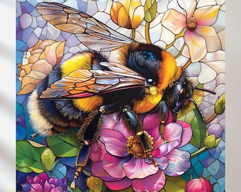 Láminas artísticas de vitrales de abejorro: Diseño floral de insectos (descarga digital)