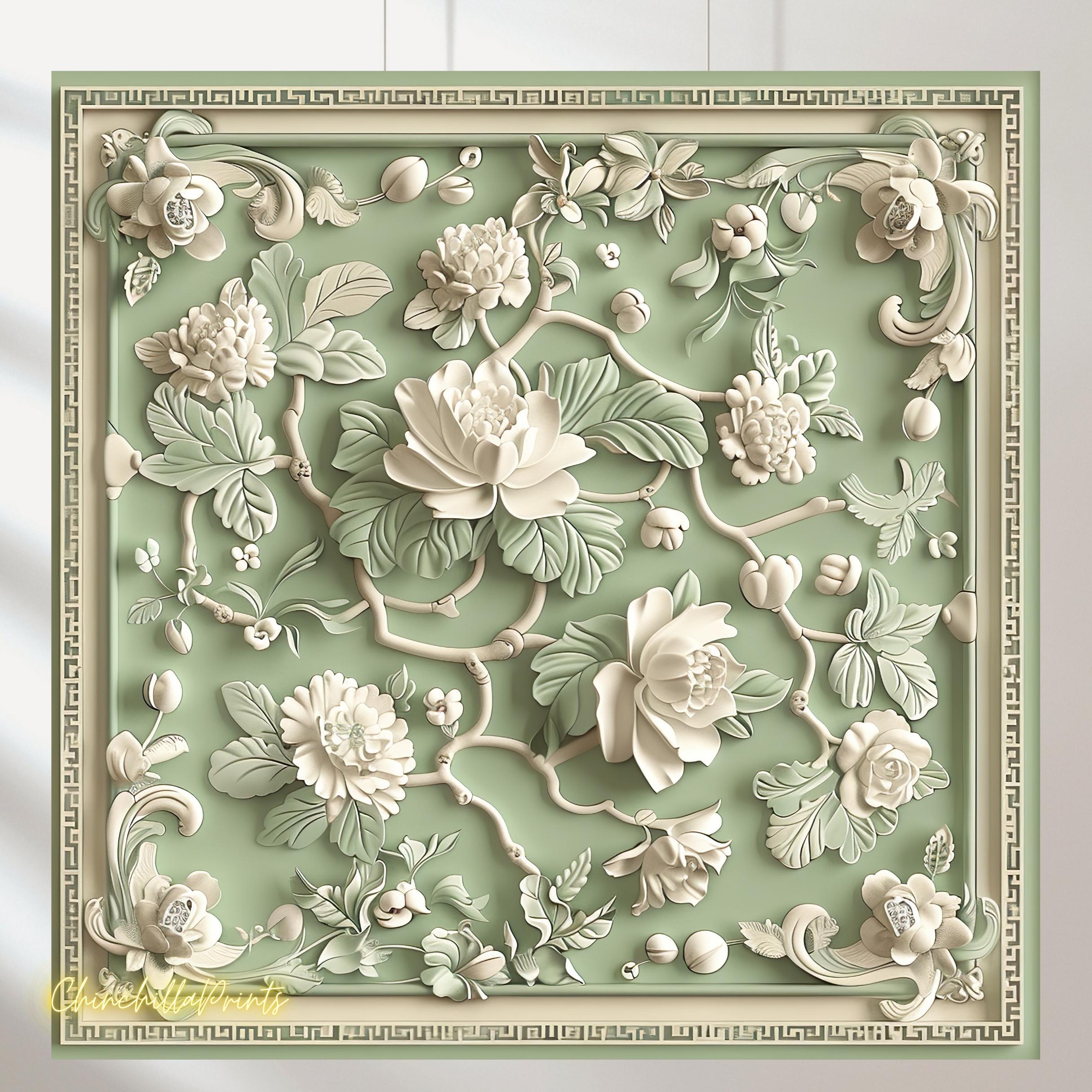 アンティーク緑色の花模様の木製ハットスタンド、ビクトリアフランス ビクトリア朝の花柄デザイン5点セット（商業利用可） - Etsy 日本