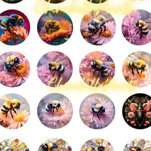 Beetle, Bumblebee, Wasp, Boho and Art Nouveau 45mm Printable Images, Printable Images, Digital Round Cabochons, Digital Collage Sheet