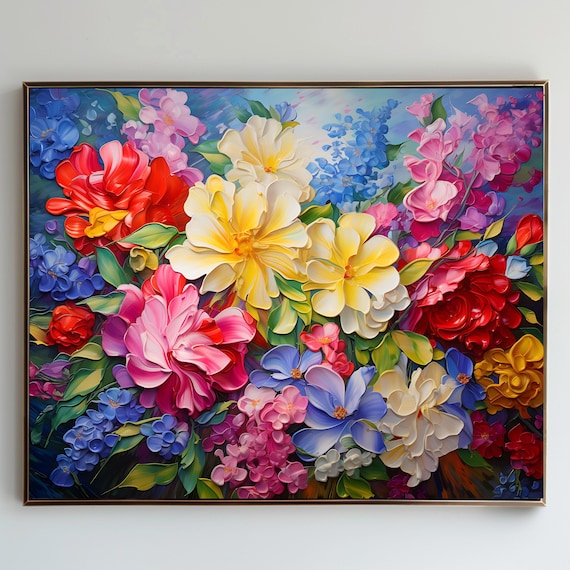 花の油絵プリント：ガーデンフラワーセット（デジタルダウンロード