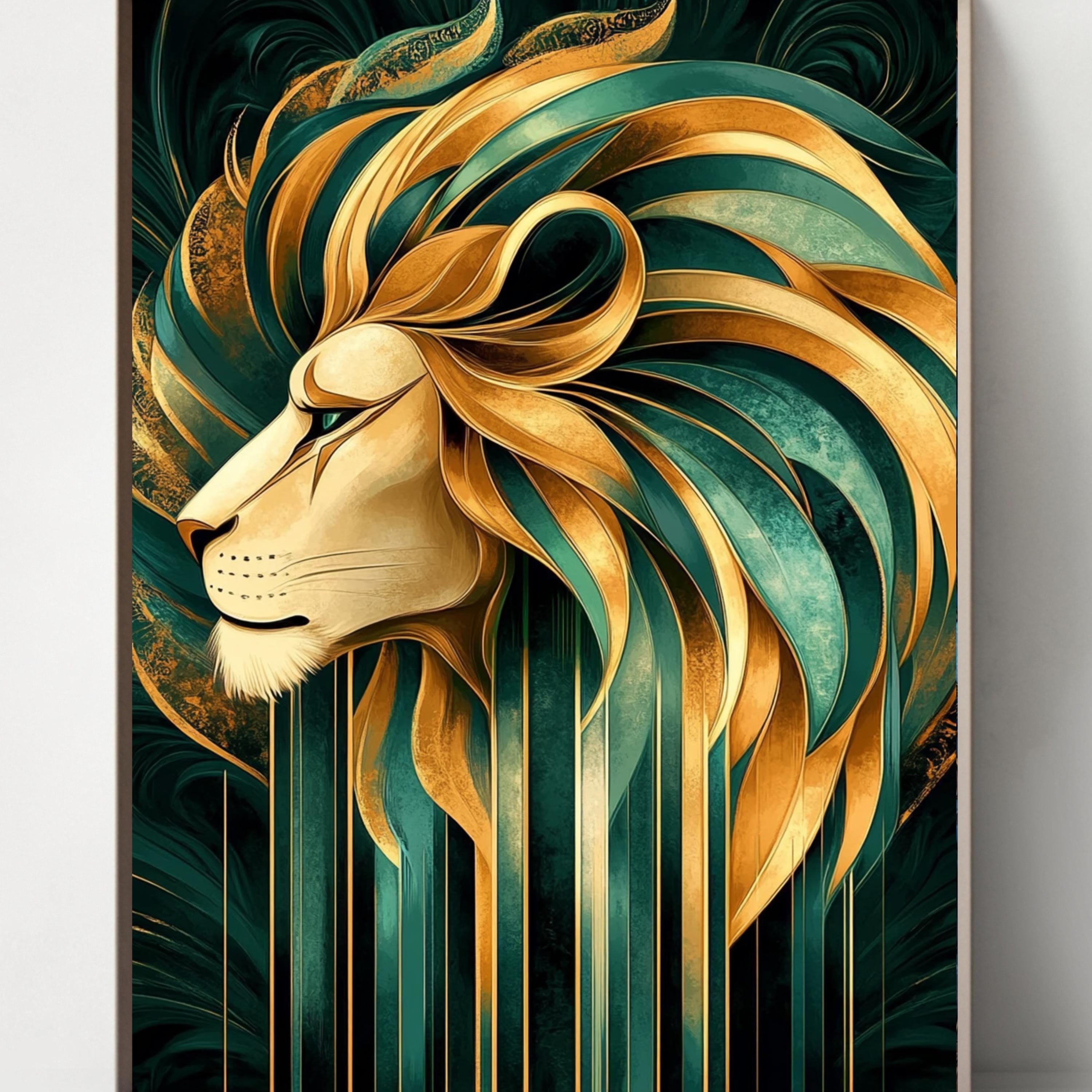 Set of 3 Lion Art Deco Print: William Morris Style (digital
