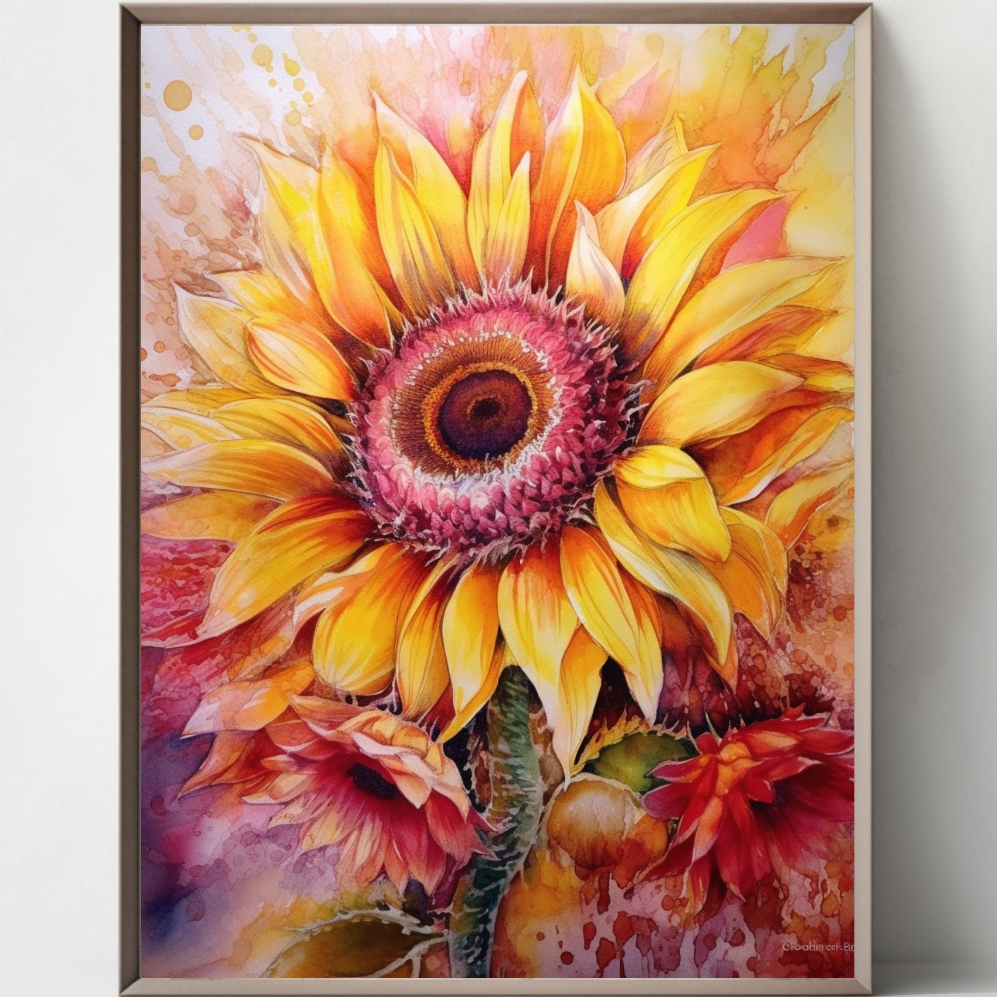 Set of 4 Sunflower Bouquet Print Set: Botanical Floral Wall Art ...