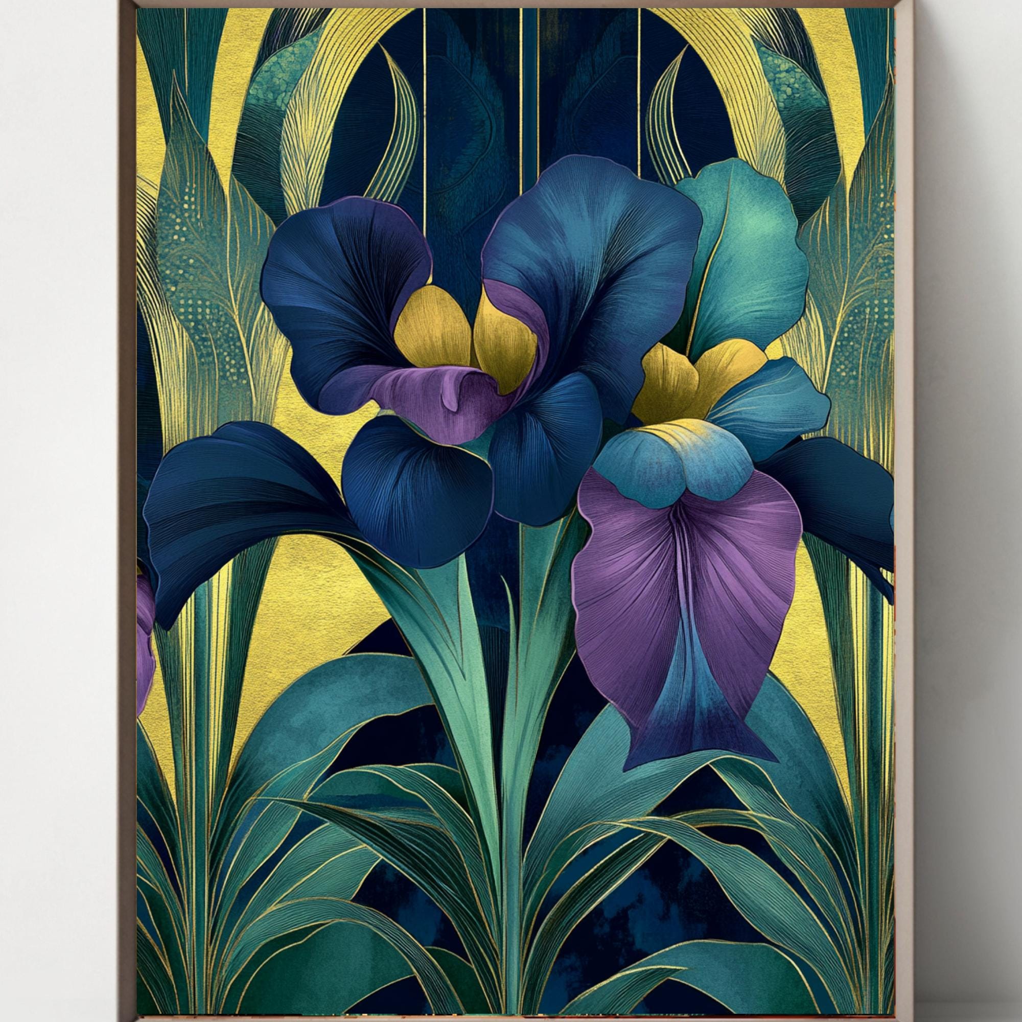 Art Deco Floral Print Set: Vintage Stained Glass Style (digital ...