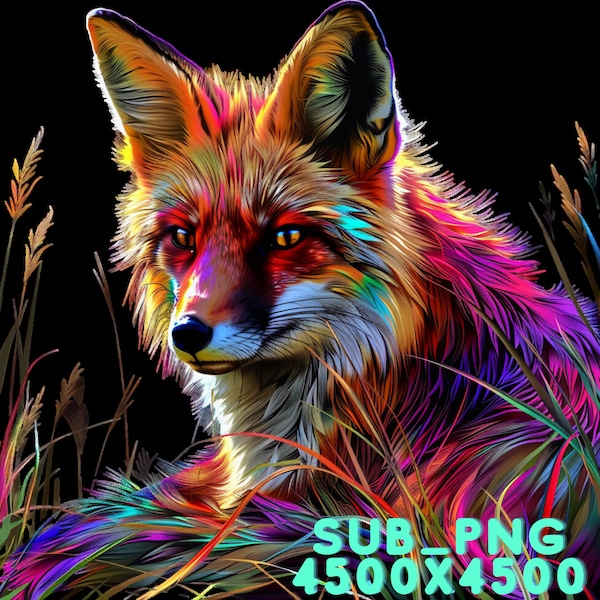 Fox Neon Rainbow Design for Sublimation Cups, T-Shirt Design, Tile Design, Wall Art - PNG file