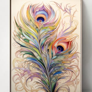 Set van 5 art-deco pauwenverenabstractie, vintage prints (digitale download)