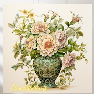 Set of 10 Chinoiserie watercolor vase Chinese art style, mid-century clipart Chinoiserie style watercolor vase Chinoiserie clipart JPG files