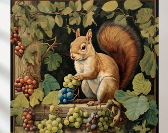 Squirrel Set of 6 Art Nouveau by William Morris, Squirrel in the Forest