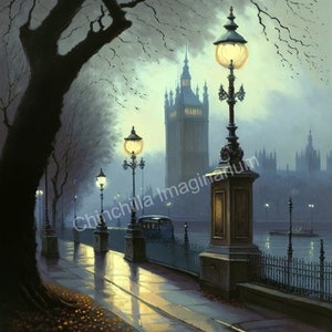 Londres Conjunto de 2 Arte Big Ben Ciudad de noche Gran ciudad Reino Unido Monumentos de Londres Arte mural Carteles de ciudades de Gran Bretaña