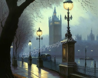 London Big Ben Art Print Set: Night City Landmarks (Digital Download)