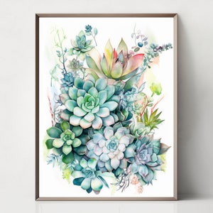 Succulents Art Print Botanical Succulents Botanical Print Succulents Watercolor Succulents Landscape Pastel succulents