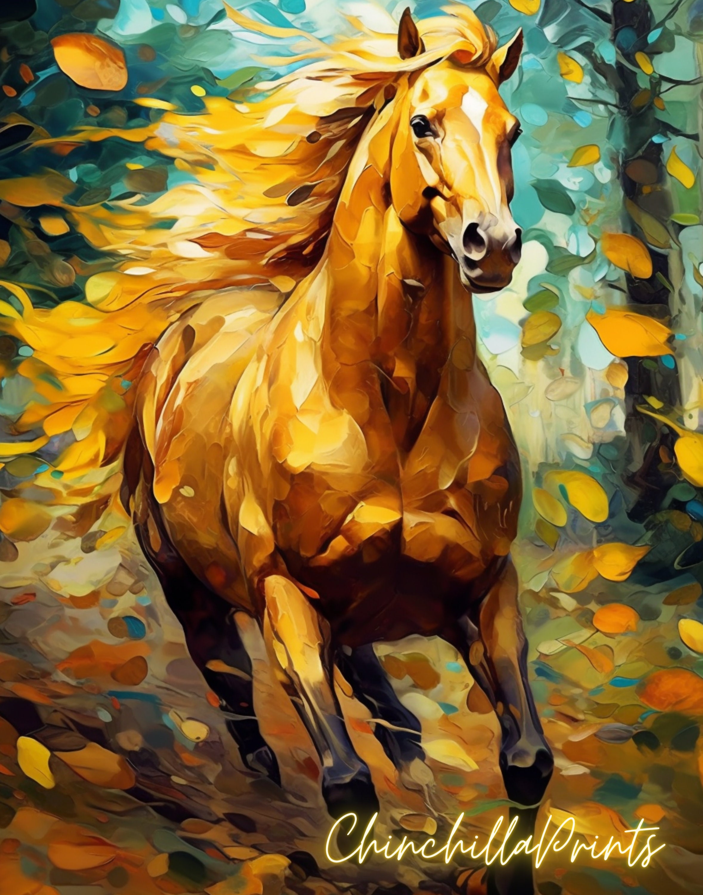 Emerald Green and Gold Horse Art Print, 11x14 (digital Download