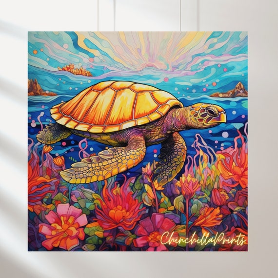 Stampa Su Tela Con Tartaruga Marina E Frase Motivazionale | Quadro Moderno Per Parete | Decorazione Per Soggiorno, Camera, Ufficio