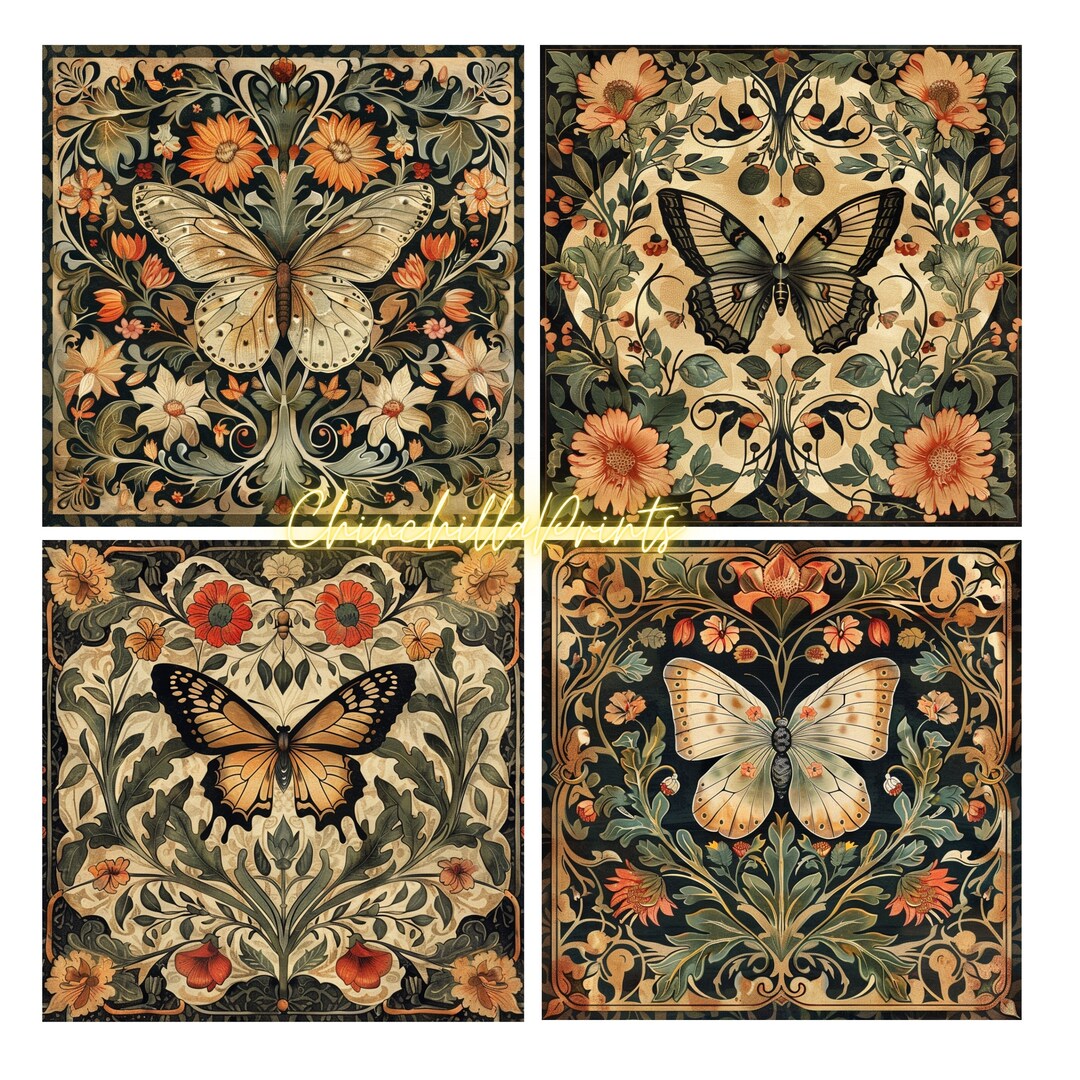 Butterfly Art Nouveau Butterfly, Beautiful Butterfly in Flowers, Wall ...