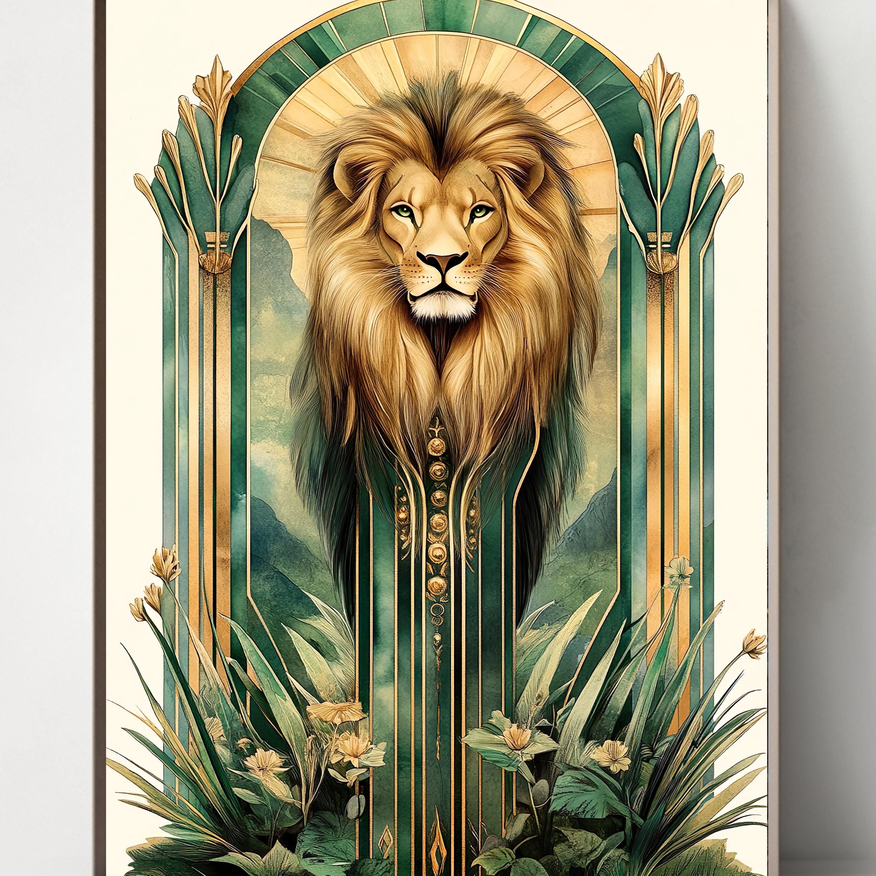 Set of 3 Lion Art Deco Print: William Morris Style (digital