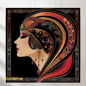 Luxury Art Deco Woman Illustration: Printable Wall Art Set (Digital Download)