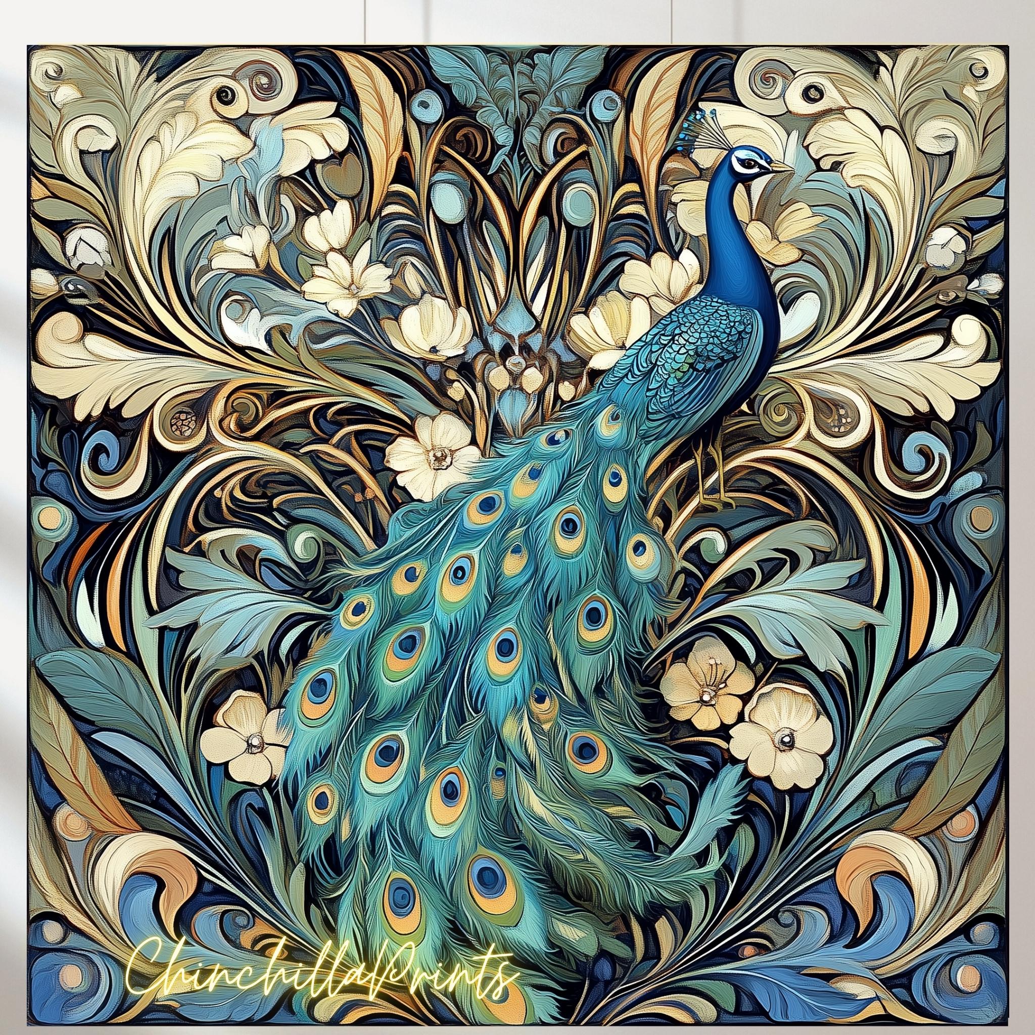 ★Original ART  ‘Peacock’ Peacock in Red Spike Flowers Original Painting - Etsy