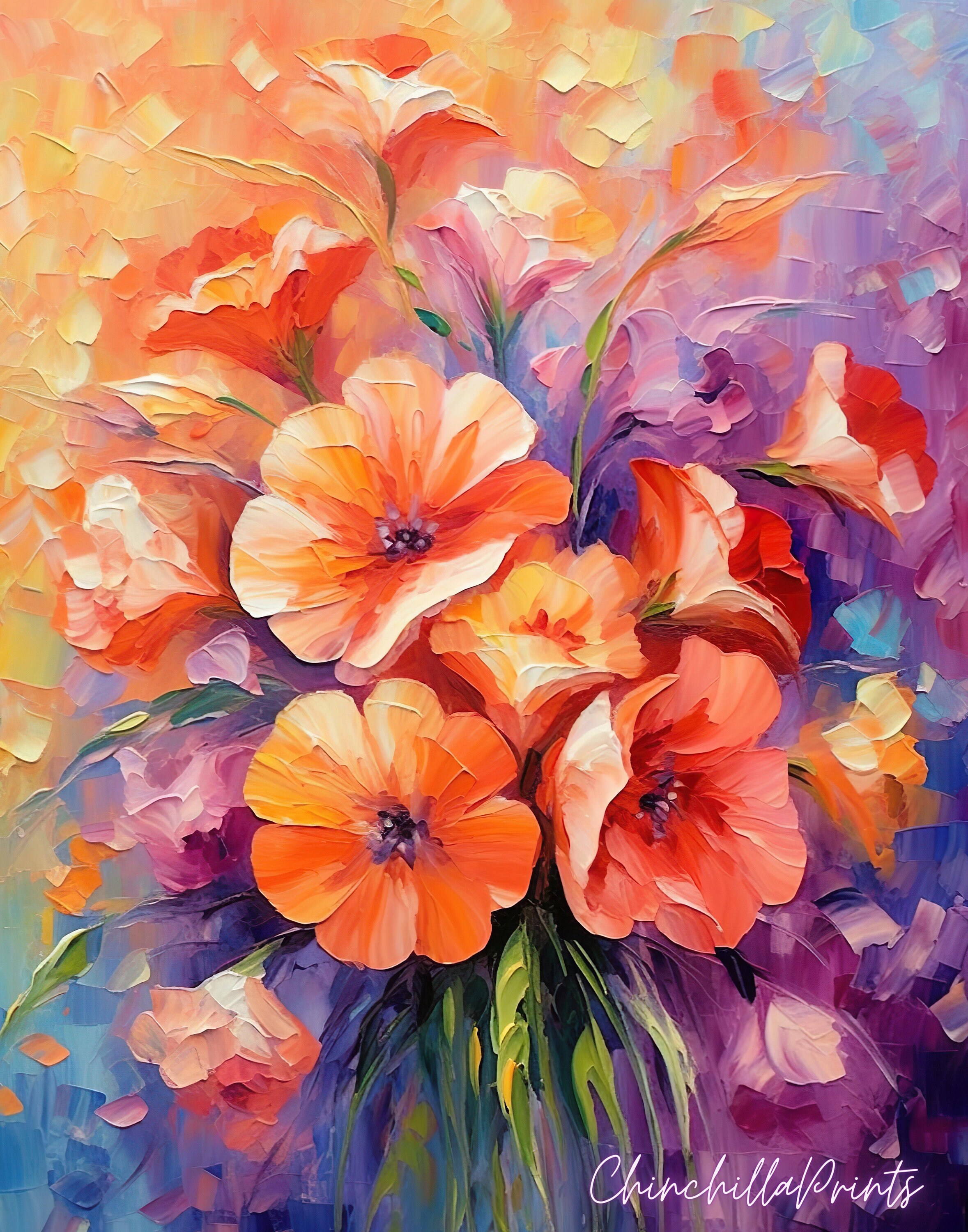 Colorful Flowers Art Flower Bouquet Art Flowers in Vase Etsy