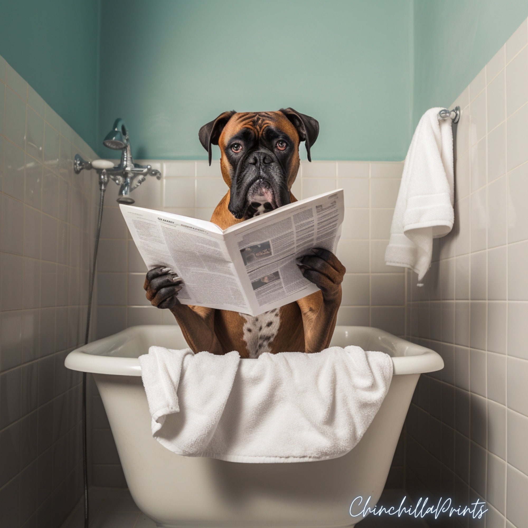 Dazzlewall Hund Auf Toilette Wandbild - Lustiges Badezimmer Poster 30x40cm