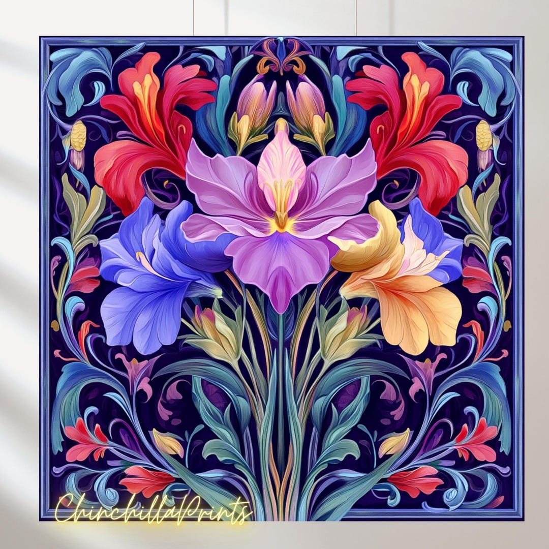 Set of 5 Art Deco Floral Print Set: Vintage Style Paintings (digital ...