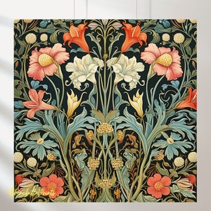 Jugendstil Set von 5, William Morris Fliesendesign im Jugendstil, helle florale Dekore