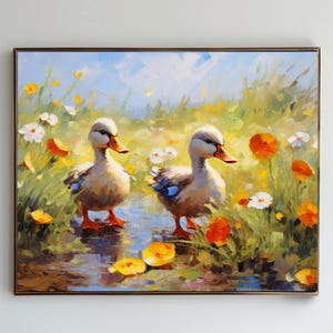 Baby Ducklings Art Print Set: Floral Village Scene (Digital Download)