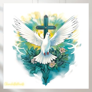 Set of 7 Dove of Peace Clipart High Quality Watercolor Images in JPG Format - Religious Art