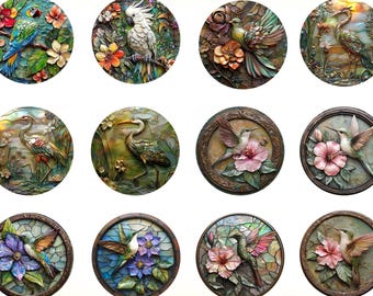 45mm 40mm 30mm 25mm 30x40mm Clay Birds Cabochon Images: Circle Cabochons (Digital Download)