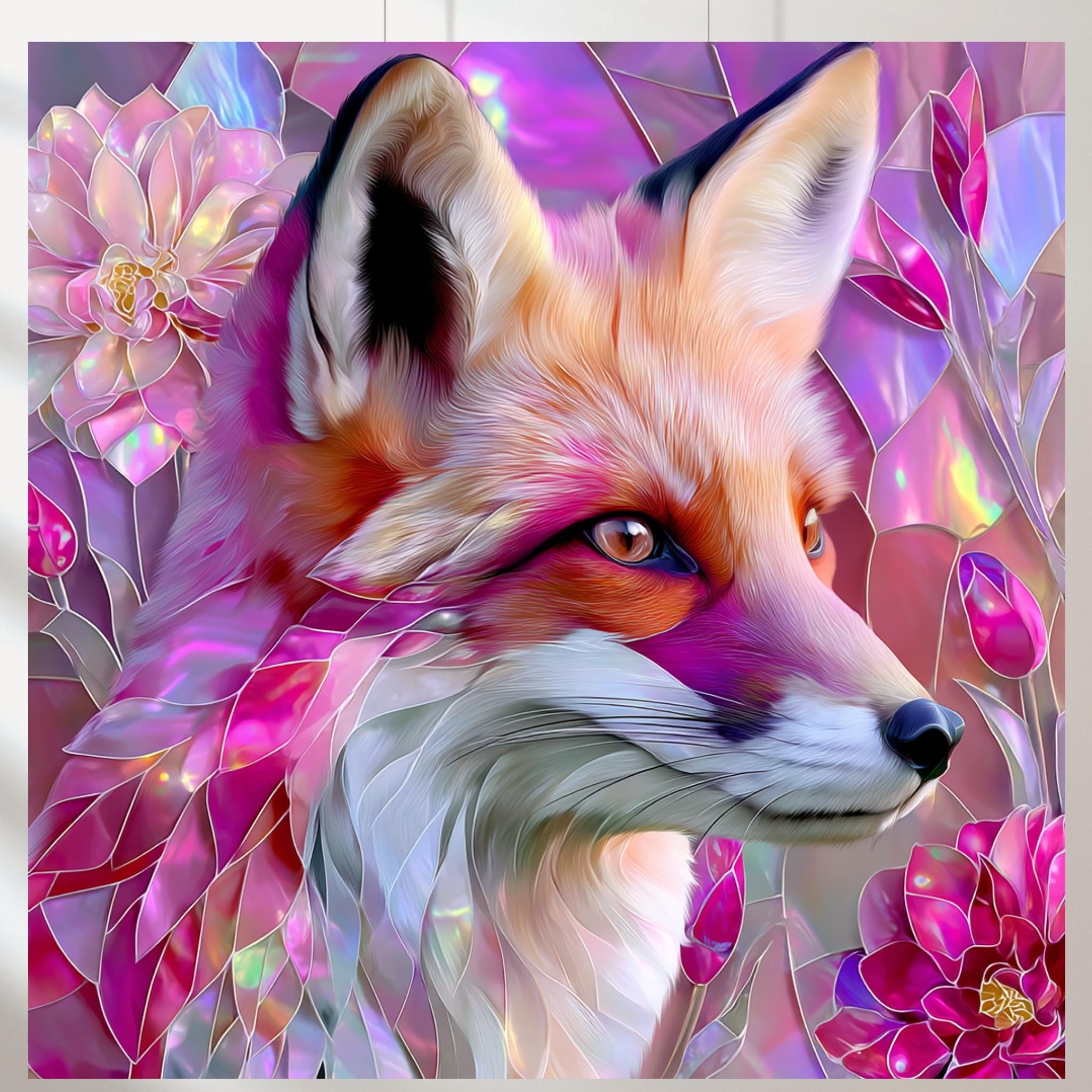 Set of 5 Pink Fox, Stained Glass With Glitter - Etsy