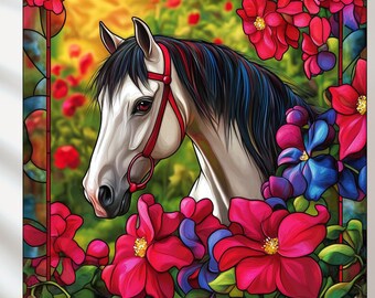 馬のステンドグラスアートプリント5枚セット：動物テーマ（デジタル