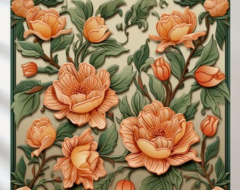 5本のバラの花の絵画、エキゾチックな花、アールヌーボー様式のJPG