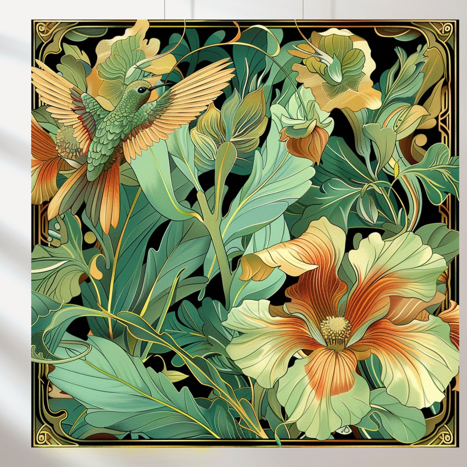 Set of 6 Hummingbird Art Nouveau Art Print Inspired by William Morris ...
