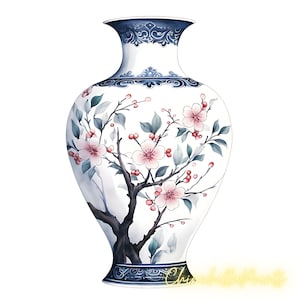 Chinoiserie watercolor vase Chinese art style mid-century clipart Chinoiserie style watercolor vase Chinoiserie clipart - Set of 9