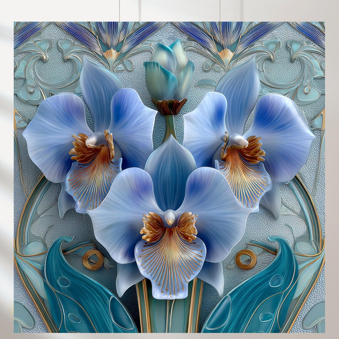 Orchids Art Deco Set of 3, Modern, Imitation Leather, Tile Design