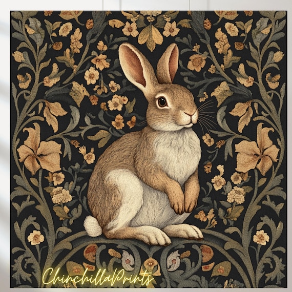 Bunny Set of 5, Rabbit in Art Nouveau Style by William