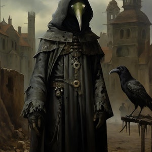 Plague Doctor Gothic Poster Dark Academy, Gothic painting, Halloween wall decor